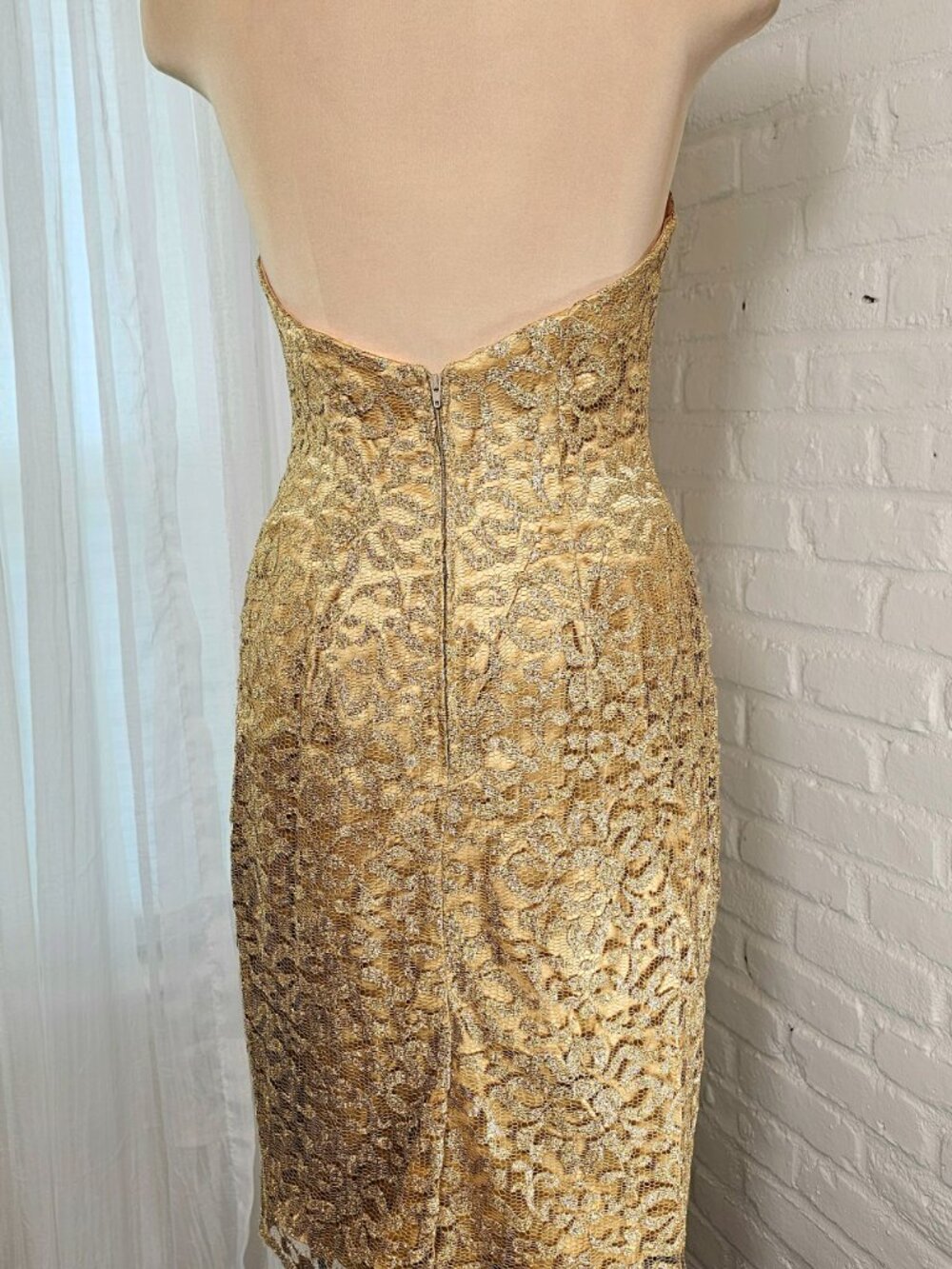 Vintage Jessica McClintock Gold Lace Dress Set Formal Evening Dress US 4 - Picture 10 of 11